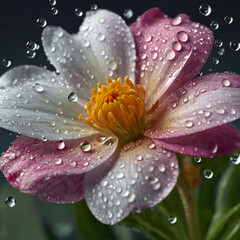 Rain Drops close-up on Pink Flower