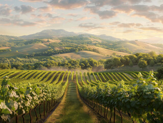 Obraz premium Vineyards on Rolling Hills, Generative AI Illustration