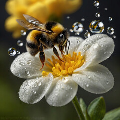 Bumblebee Pollinating Small White Flower 