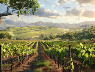 Vineyards on Rolling Hills, Generative AI Illustration