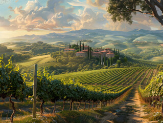 Vineyards on Rolling Hills, Generative AI Illustration