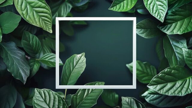 Creative design, green leaves and white frame 4K video