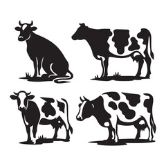 Cow graphic vector set , Cow black silhouette set  isolated on white background, Vector illustration design