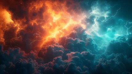 The Drama Unfolds: Cinematic Storm Clouds Close Up with Double Exposure Silhouette and Lightning, Copy Space for Intense Atmosphere