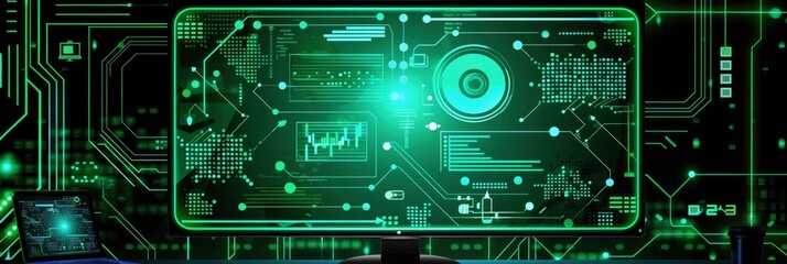 Fototapeta premium Remote work video conference setup with digital background