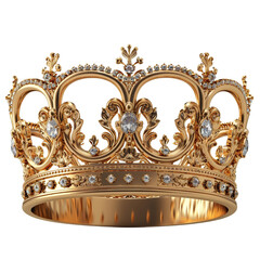 Stunning gold crown adorned with intricate designs and sparkling gemstones, perfect for royalty, celebrations, and luxury themed presentations.