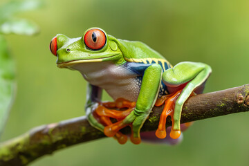 Red-eyed tree frog sitting on a branch 