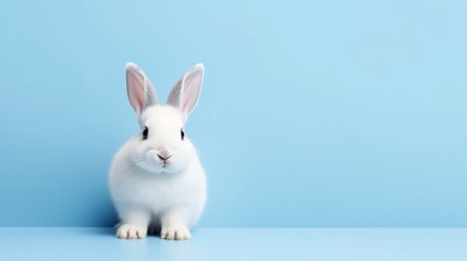 cute animal pet rabbit or bunny white color smiling and laughing isolated with copy space for easter background, rabbit, animal, pet, cute, fur, ear, mammal, background, celebration, generate by AI