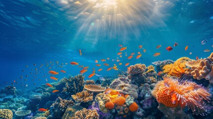 Fototapeta premium Underwater portrait of scuba diver exploring the sea