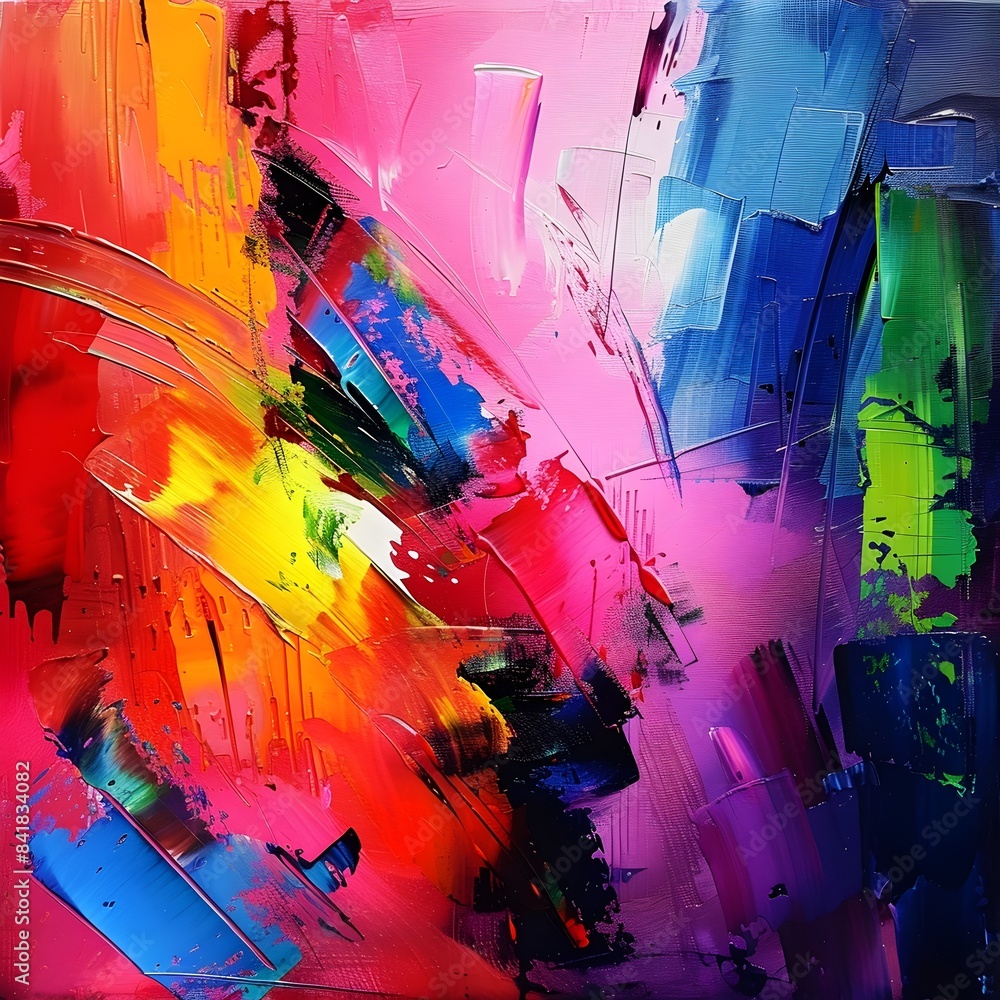 Poster vibrant expressionist painting showcasing captivating colorful strokes and dynamic brushwork on canv