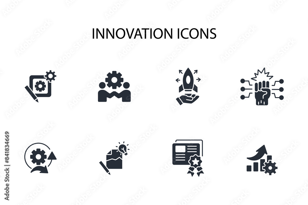 Poster innovation icon set.vector.editable stroke.linear style sign for use web design,logo.symbol illustra