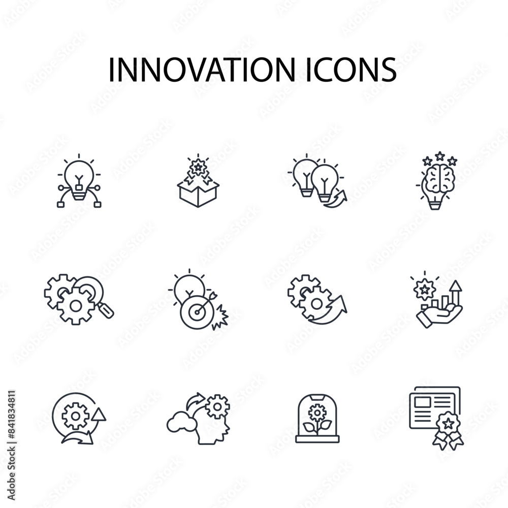 Poster innovation icon set.vector.editable stroke.linear style sign for use web design,logo.symbol illustra