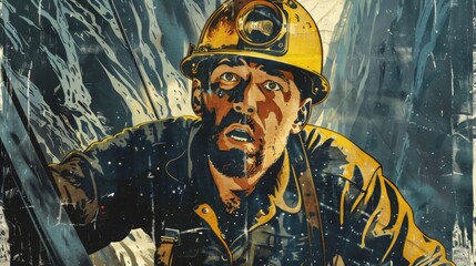 Obraz premium showcasing vintage mining posters from different eras, with bold typography and striking imagery, suitable for collectors and enthusiasts 