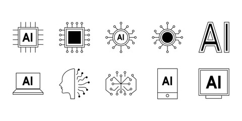 Artificial intelligence editable icons set