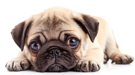 Obraz premium Adorable pug puppy portrait on white background