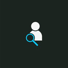 Search user icon isolated on black background 