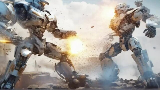 Explosive Mecha Battle in Futuristic Urban Warfare