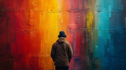 Urban Street Artist Creating Colorful Graffiti - Double Exposure Silhouette with Copy Space for Text
