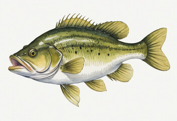 Fototapeta premium hand drawn simple cartoony watercolor of a largemouth bass on a white background