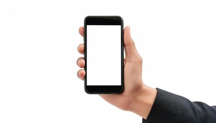 hand holding smartphone with blank screen