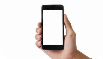 hand holding smartphone with blank screen