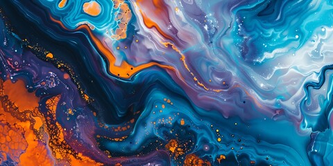 Fototapeta premium close up of a liquid painting with orange and blue colors
