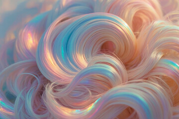 Fototapeta premium Background with multi-colored iridescent curls. Banner for a beauty salon, holographic highlights.