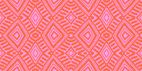 Hand drawn Batik seamless pattern. Geometric doodle abstract background, Ethnic wallpaper. Tribal  vector texture. Aztec style. Folk embroidery, Scandinavian art, African rug, tile design.