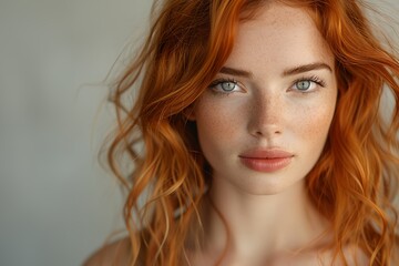 Fototapeta premium woman with blue eyes looks into the camera with a serious look on her face