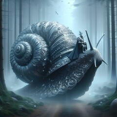 
surrealistic medieval knight riding on a giant snail 3