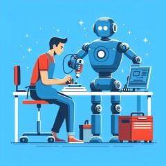 Naklejka premium vector image of robots working 3