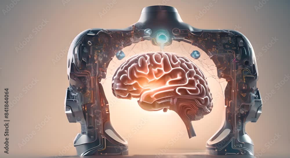 Poster 3d rendering of the human brain with a digital circuit background 4k