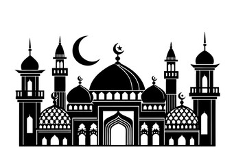 silhouette mosque Eid Mubarak vector illustration