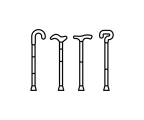 walking cane icons simple line symbol black white illustration sets collections isolated
