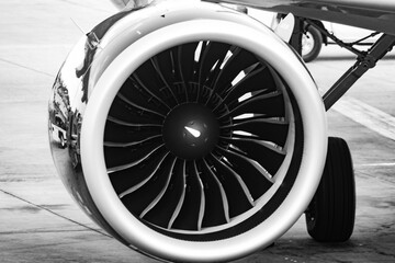 close up of the front of a turbofan jet engine