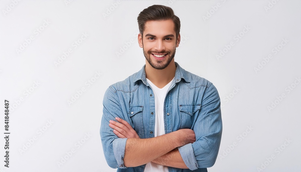 Wall mural Confident caucasian young man in casual denim clothes