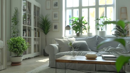 Obraz premium modern white living room interior design 3d Illustration