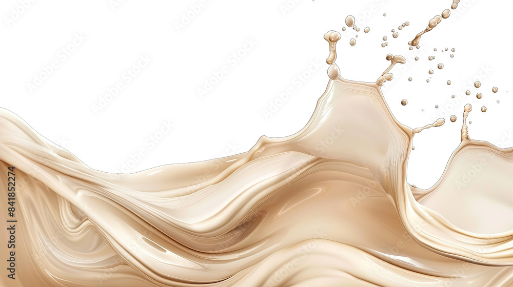 Poster a dynamic splash of creamy liquid with smooth curves and flowing motion on transparent background