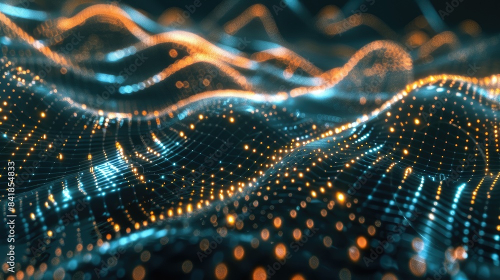 Poster the image is a glowing blue and orange wave of light. it is abstract and looks like it could be a re