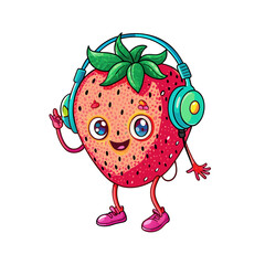 strawberry listen music in headphones