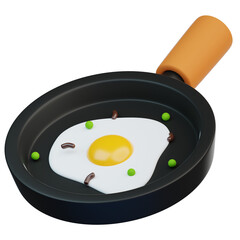 3d fried egg on a frying pan.