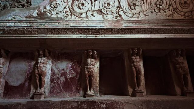 The Tepidarium (lukewarm bath) of the Forum Baths (Terme del Foro), Pompeii, Naples, Campania, Italy, an ancient Roman city buried by Mount Vesuvius in 79 AD
