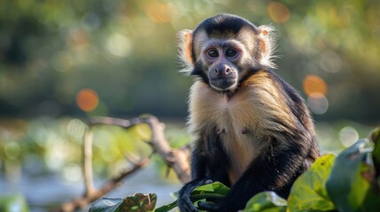 Fototapeta premium Capuchin Monkey with a Golden Belly near the Waterfront