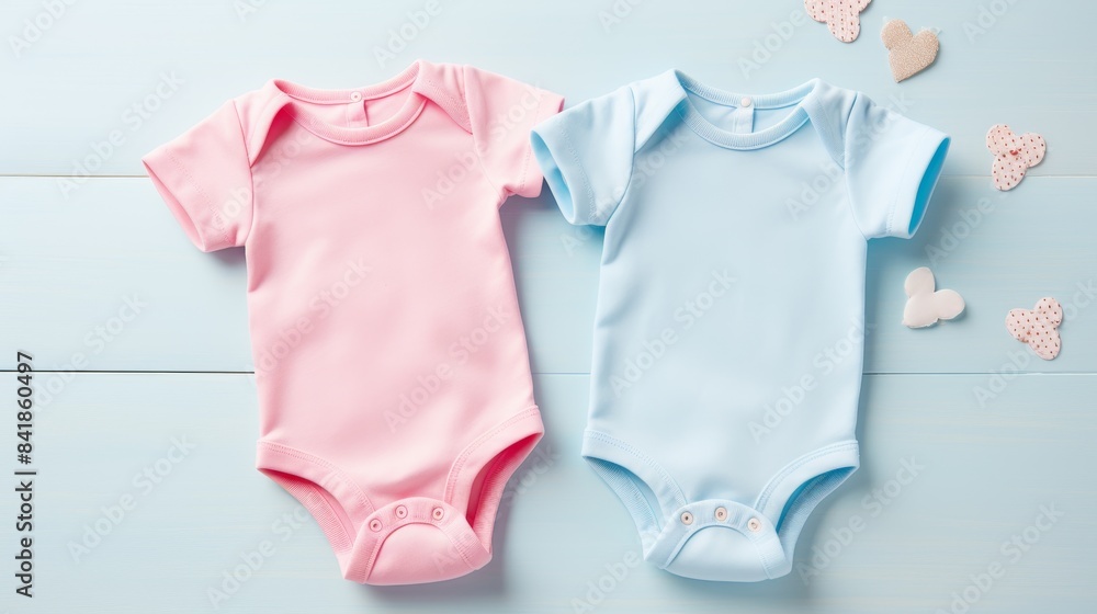 Wall mural Pink and blue baby bodysuits