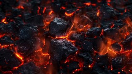Incandescent charcoal embers with beautiful orange and reddish tones. High quality photo