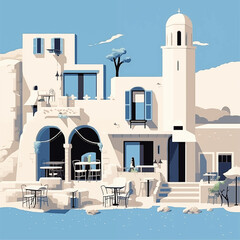 an idyllic and romantic taverna, restaurant, and cafe on a small square  in an traditional greek or aegean turkish, Greece, Turkey
