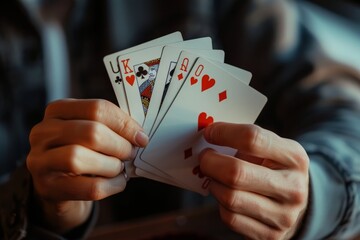 With practiced finesse, male hands deftly shuffle cards, the rhythmic sound echoing anticipation, as players prepare for an evening of entertainment and strategy