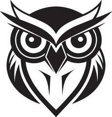 head of a owl logo design illustration black and white