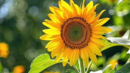 Stunning sunflower blooming in the garden captured in a close up shot