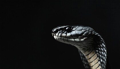 close up cobra head on black background 